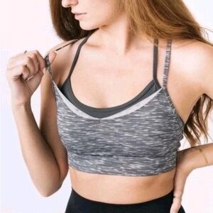 Zyia Active Luxe Strappy Sports Bra Medium Layered Criss Cross Padded Gray